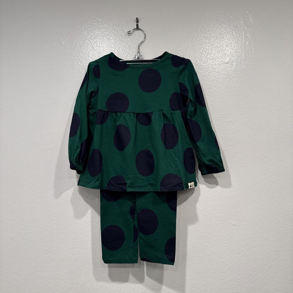 Gap Toddler Outfit Sz 4 Green Navy Polka Dot Print Peplum Top‎ Pants 2 Piece Set